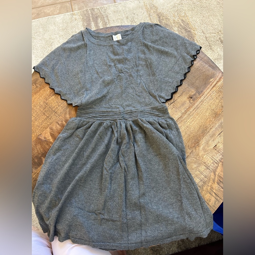 Ella Moss Girls' Gray Knit Dress with Scalloped Trim